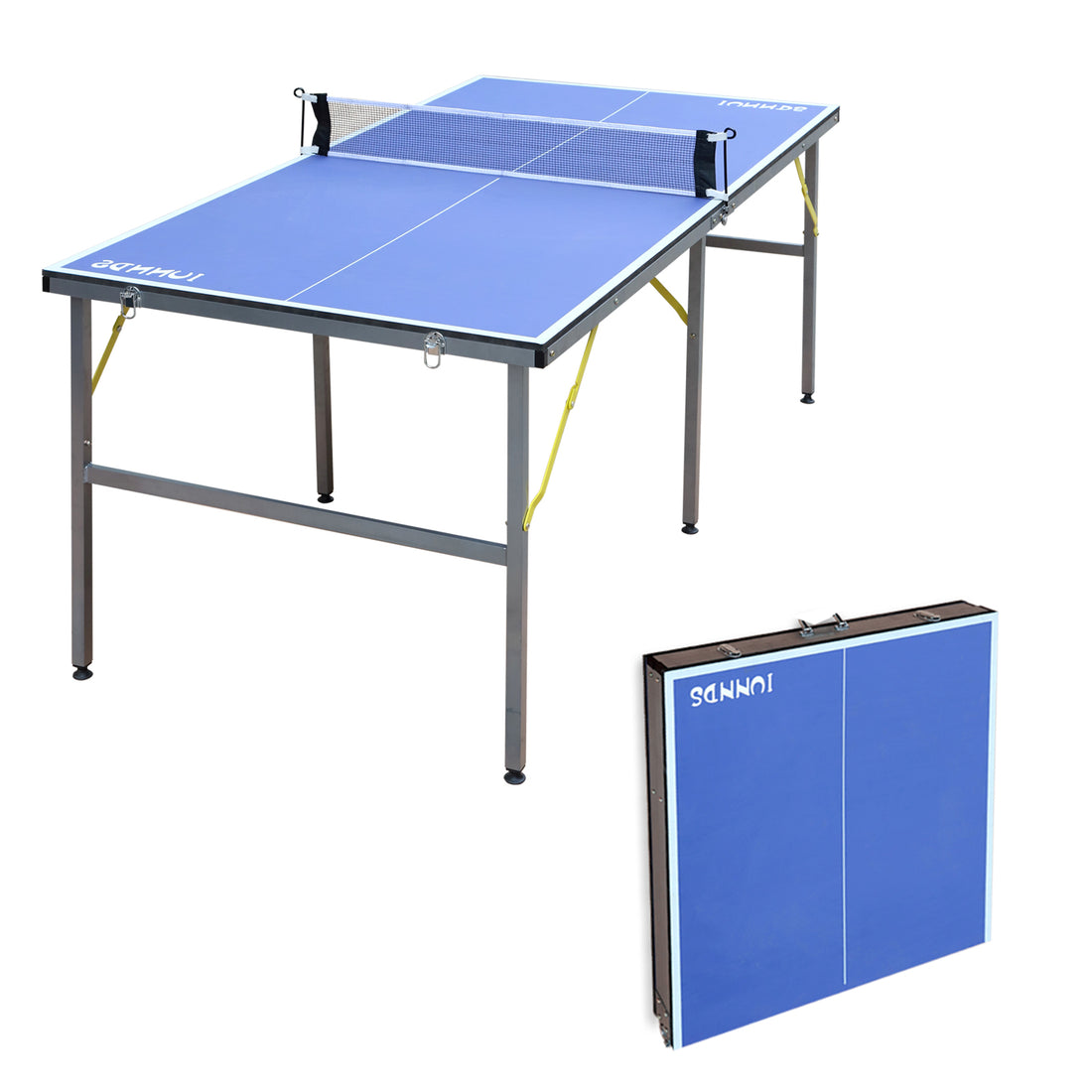 6Ft Mid Size Table Tennis Table Foldable & Portable Ping Pong Table Set For Indoor & Outdoor Games With Net, 2 Table Tennis Paddles And 3 Balls Blue Mdf