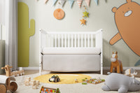 5 In 1 Convertible Crib, Converts From Baby Crib To Toddler Bed, Fits Standard Full Size Crib Mattress ,Easy To Assemble 53*29*9 Inches White White Classic Pine Wood