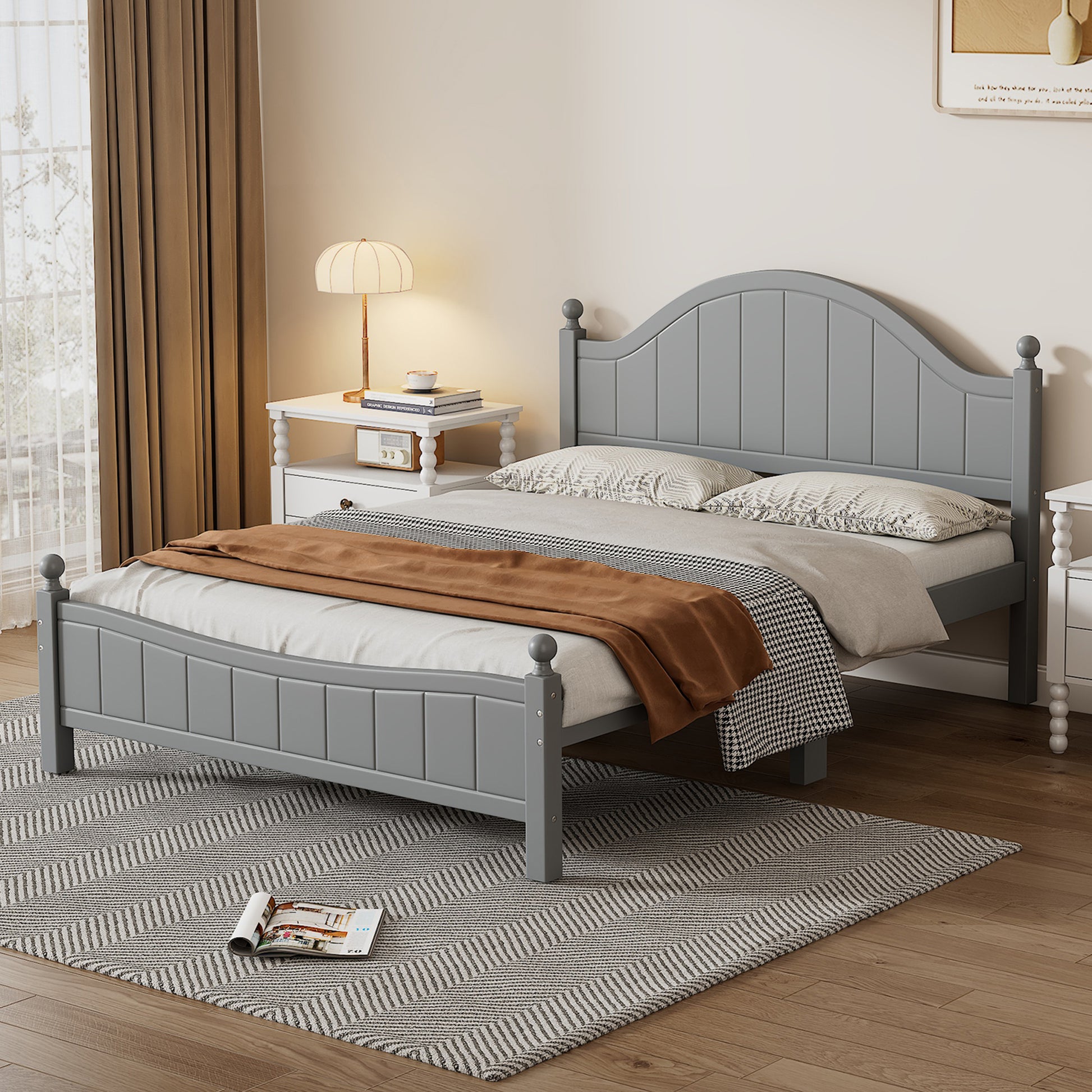 Traditional Concise Style Gray Solid Wood Platform Bed, No Need Box Spring, Queen Queen Gray Wood