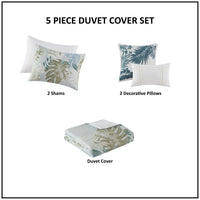 5 Piece Cotton Duvet Cover Set With Throw Pillow Blue Cotton