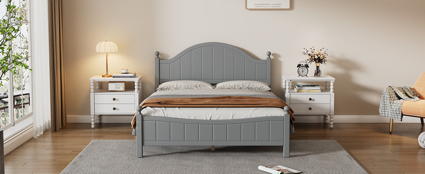 Traditional Concise Style Gray Solid Wood Platform Bed, No Need Box Spring, Queen Queen Gray Wood