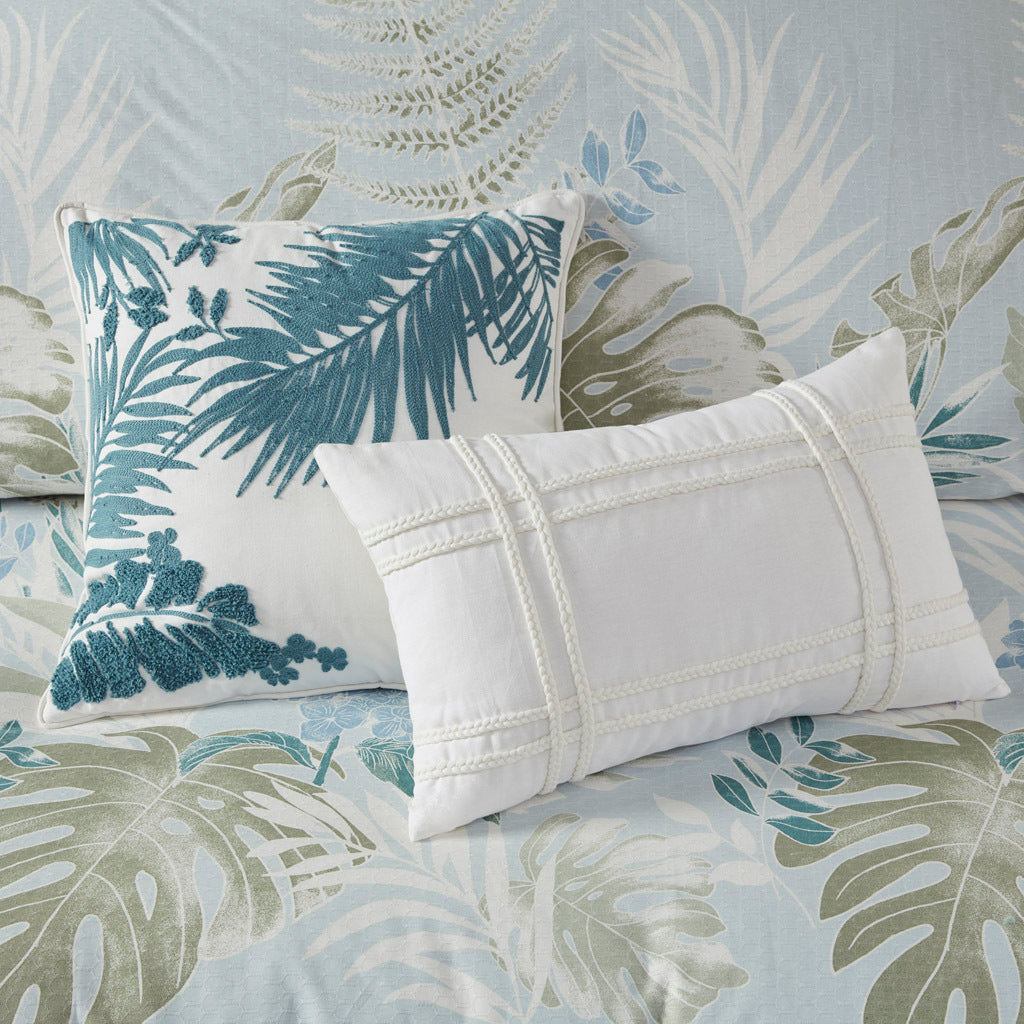 5 Piece Cotton Duvet Cover Set With Throw Pillow Blue Cotton