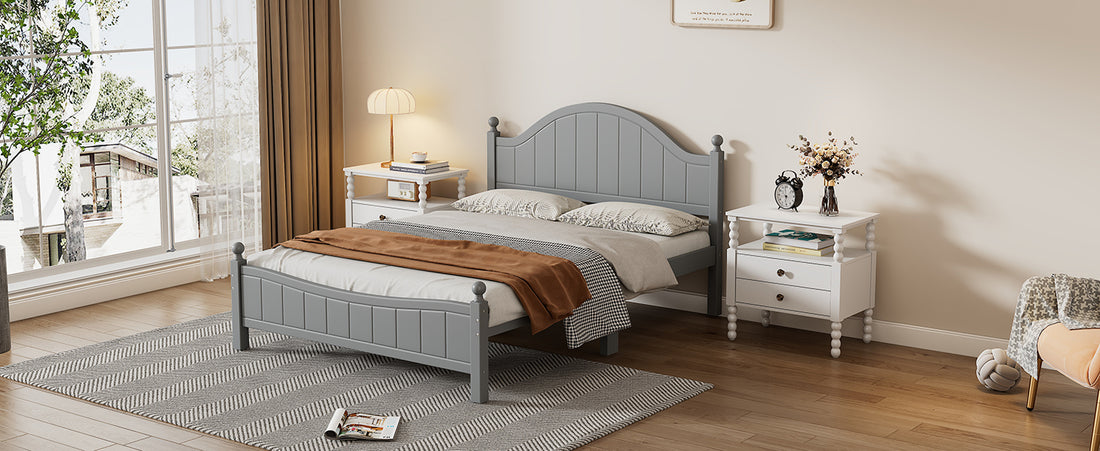 Traditional Concise Style Gray Solid Wood Platform Bed, No Need Box Spring, Queen Queen Gray Wood