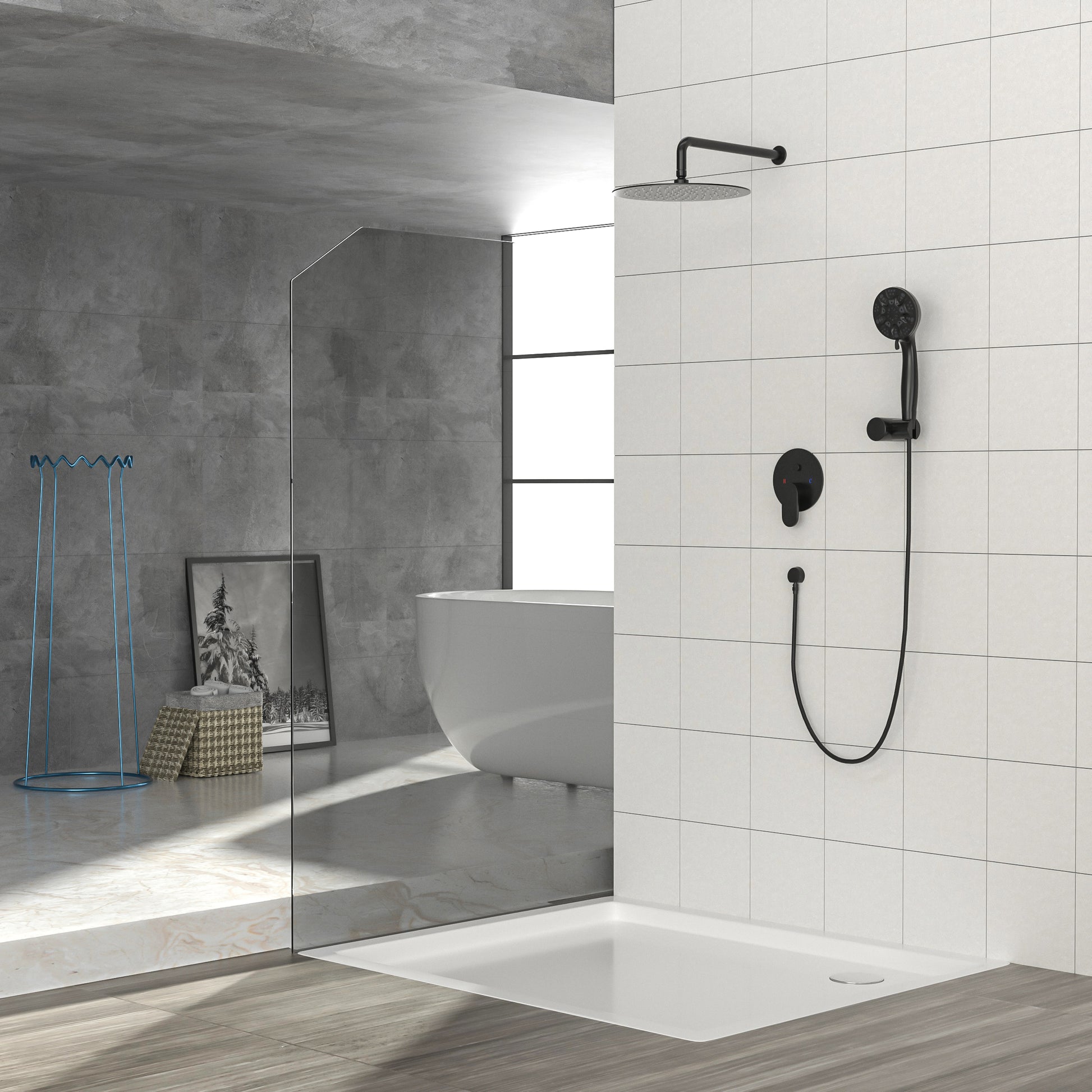 10" Rain Shower Head Systems, Dual Shower Heads, Matte matte black-stainless steel