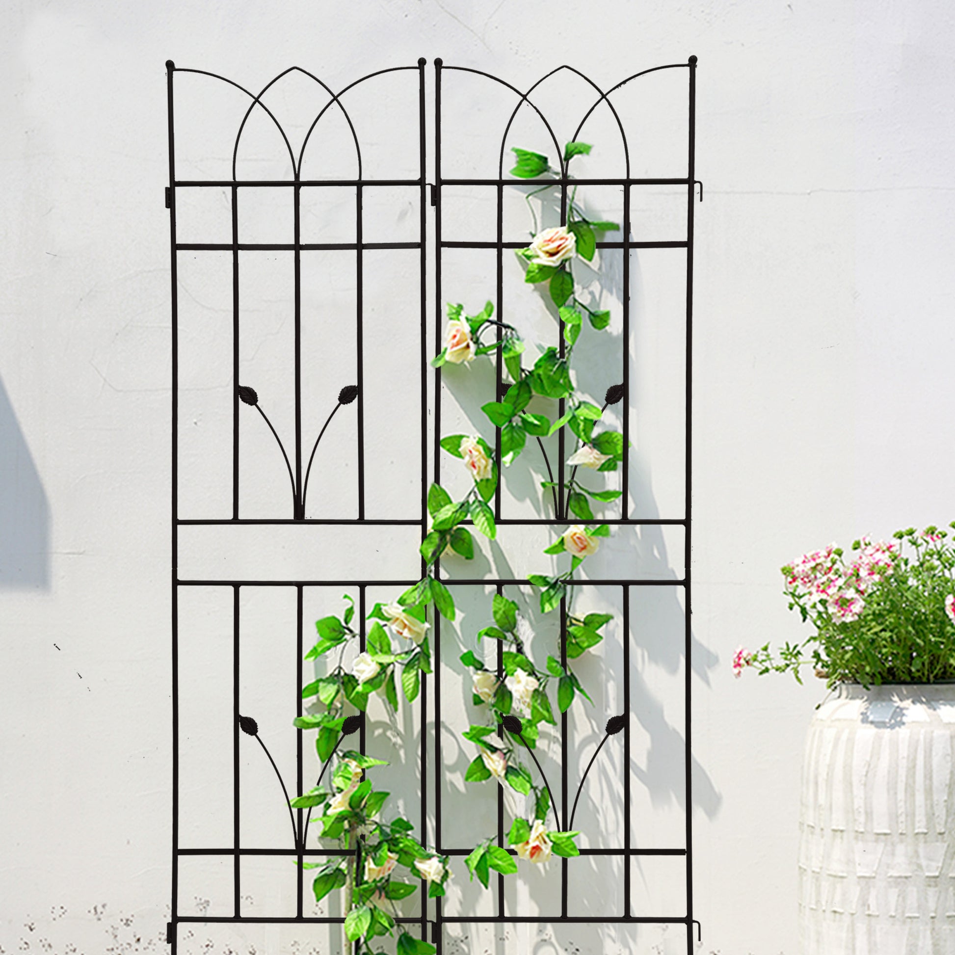 2 Pack Metal Garden Trellis 71" X 17.7" Rustproof Trellis For Climbing Plants Outdoor Flower Support Black Black Iron