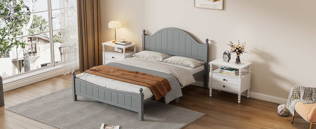 Traditional Concise Style Gray Solid Wood Platform Bed, No Need Box Spring, Queen Queen Gray Wood