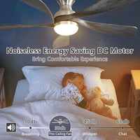 52 Inch Ceiling Fan With Dimmable 3 Colors Led Light Reversible Noiseless Dc Motor Smart App Remote Control Brushed Nickel Metal & Wood