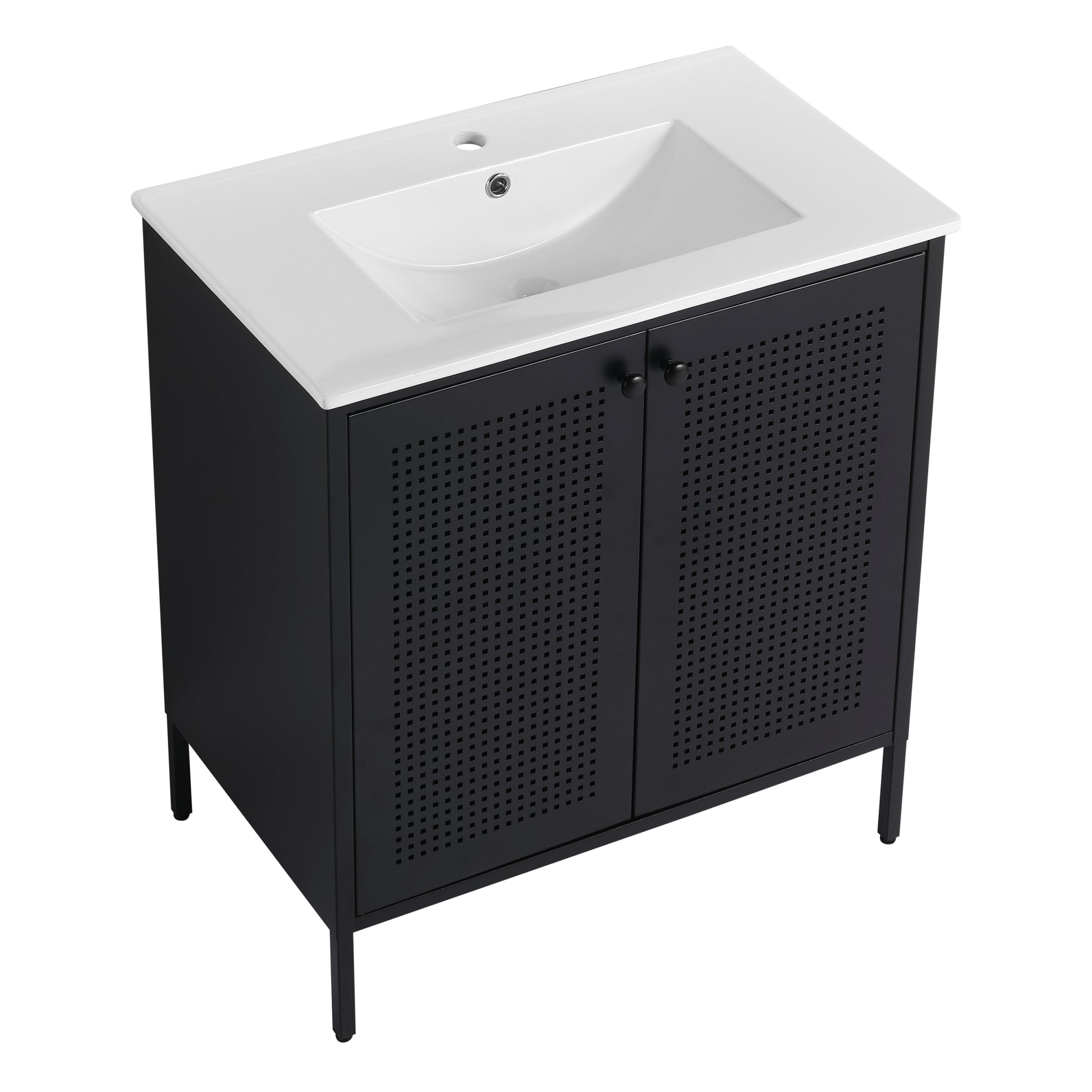 30 Inch Freestanding Bathroom Vanity With Ceramic Sink Black 2 Bathroom Freestanding Modern Steel