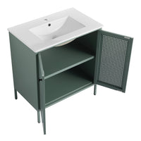 30 Inch Freestanding Bathroom Vanity With Ceramic Sink Mint Green 2 Bathroom Freestanding Modern Steel