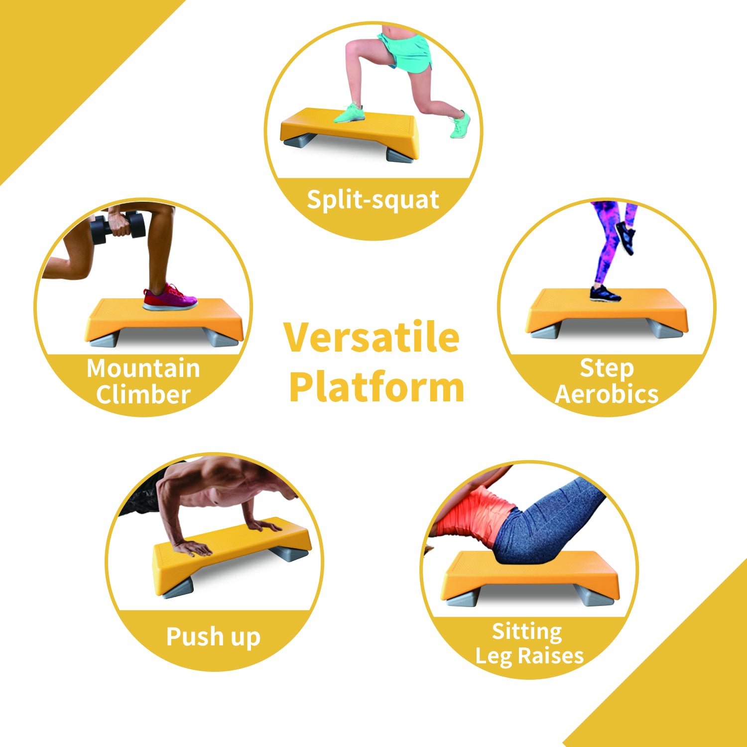 Aerobics Step Platform Height Adjustable Fitness Equipment Stepper Trainer Exercise Step Platform Sliding Lifting Pad Yellow Yellow Grey Plastic