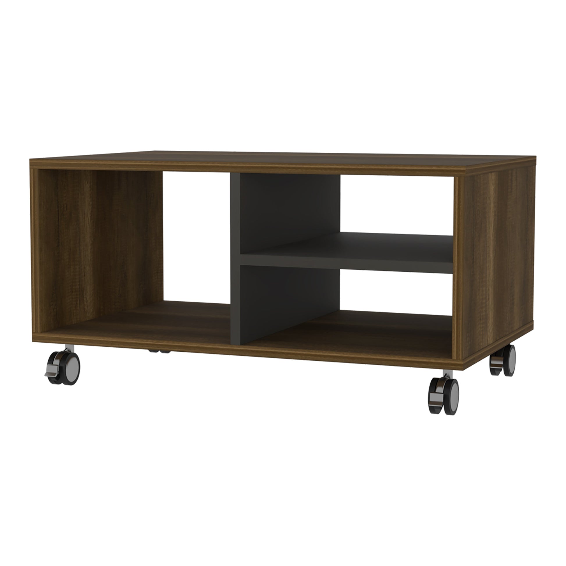 Lisboa Coffee Table, Four Casters, Three Shelves Multicolor Mdf Engineered Wood