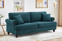 Modern Sofa For Living Room, 82" Green Chenille Sofa Couch, Sectional Beautiful Seat Couch With Brown Legs, Upholstered Sofa For Apartment Bedroom Home Office Lake Green Wood Dining Room Soft American Design Rolled Arms Polyester Chenille 2 Seat