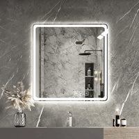 36X36 Inch Led Bathroom Mirror Vanity Mirrors With Front Lights Wall Mounted Anti Fog Frameless Make Up Mirror With Light 5 Mm Copper Free Silver Mirror Horizontal Or Vertical Silver Glass