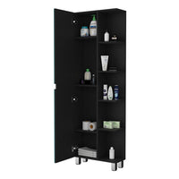 Los Angeles Linen Cabinet, Mirror, Five Shelves Black 1 5 Bathroom Mdf Engineered Wood