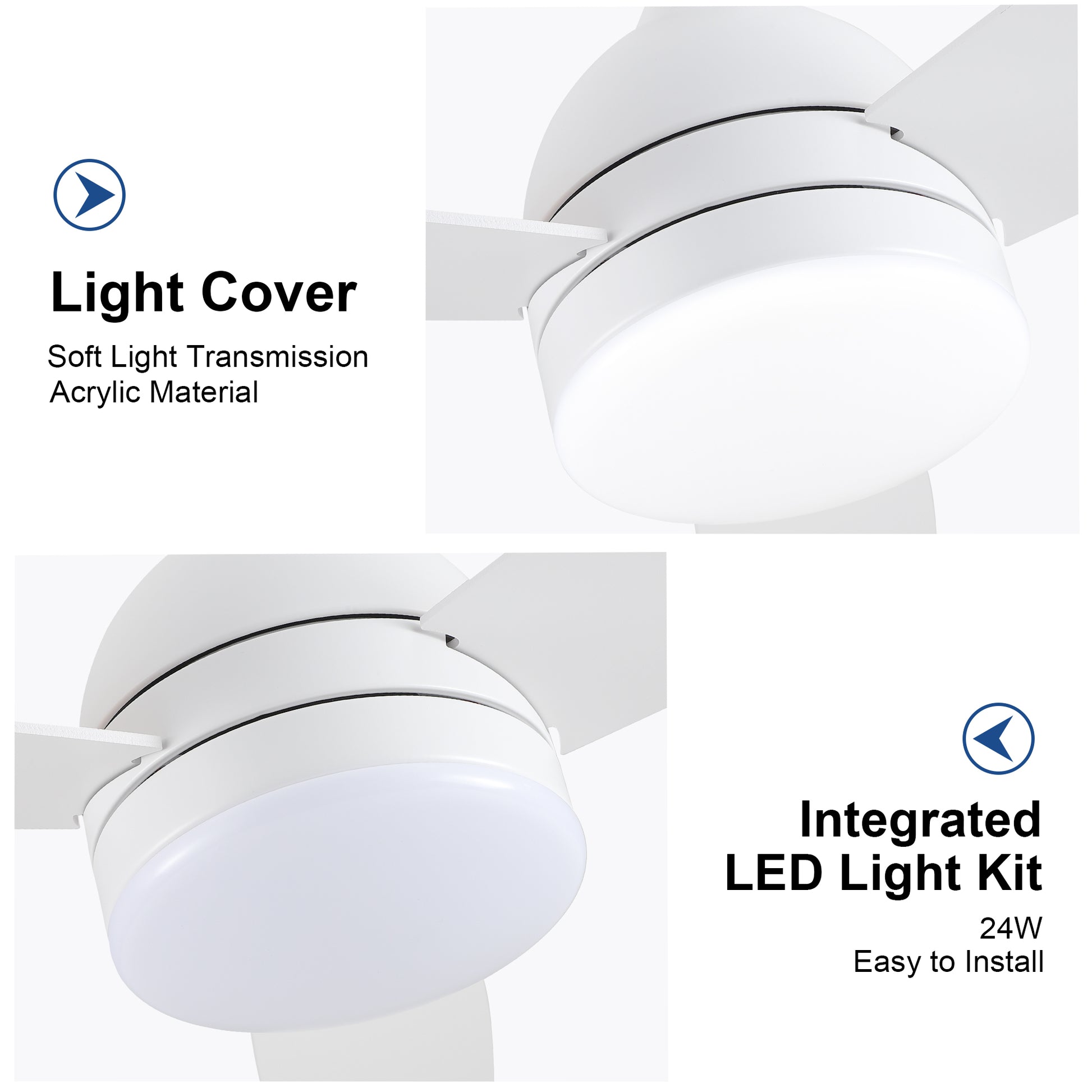 Smart 48 In. Integrated Led Balck Ceiling Fan With Remote Contorl And Plywood Blades White Plywood