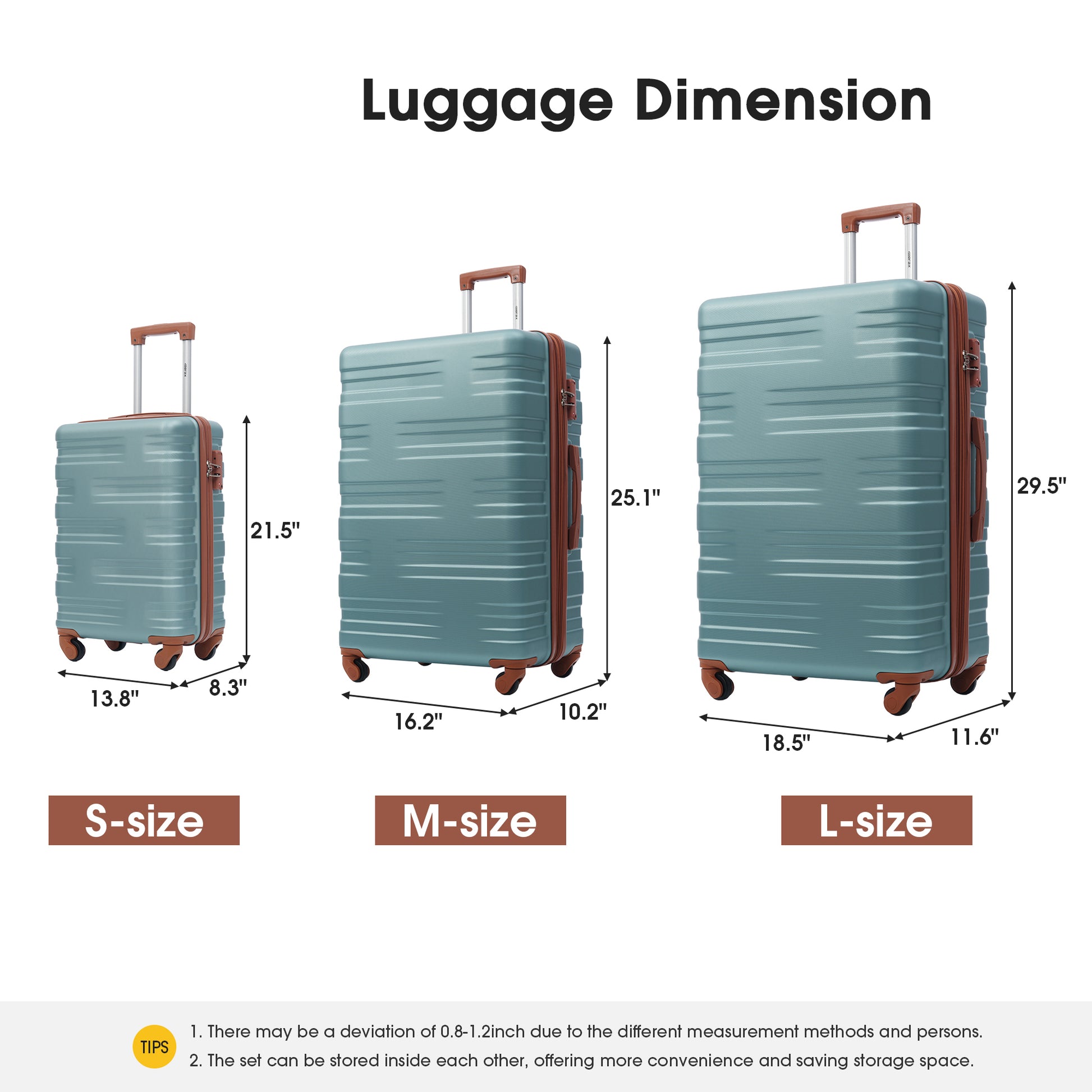 Hardshell Luggage Sets 3 Pcs Spinner Suitcase With Tsa Lock Lightweight 20''24''28'' Green Abs