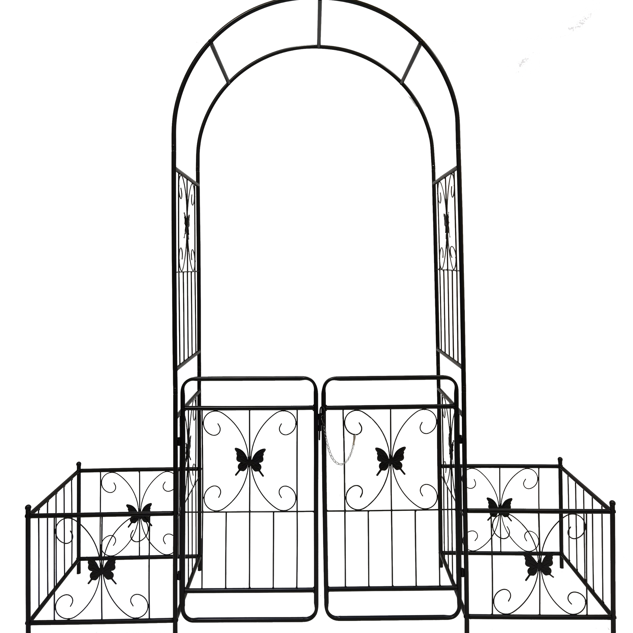 Metal Garden Arch With Gate 79.5'' Wide X 86.6'' High Climbing Plants Support Rose Arch Outdoor Black Black Iron