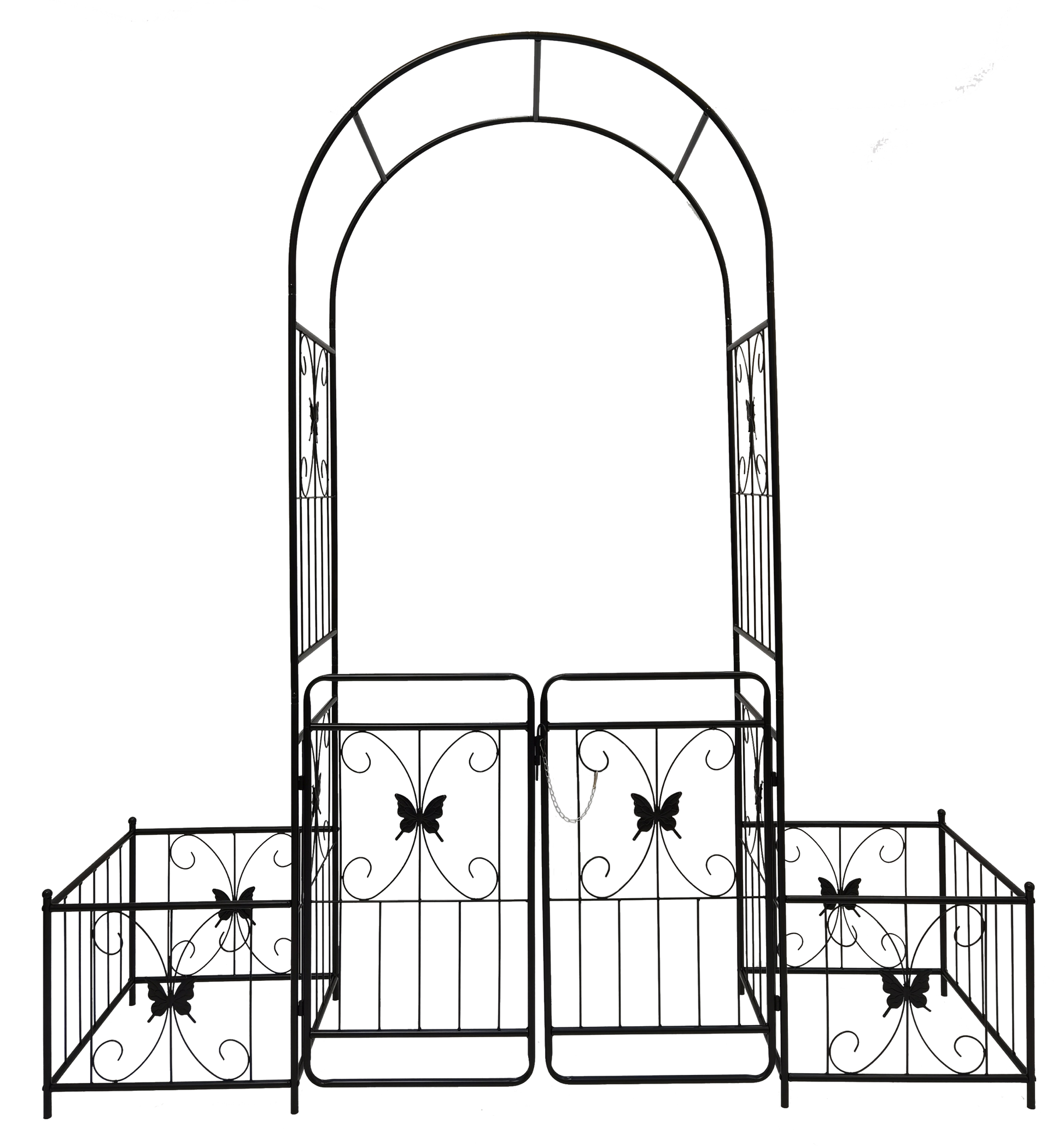 Metal Garden Arch With Gate 79.5'' Wide X 86.6'' High Climbing Plants Support Rose Arch Outdoor Black Black Iron