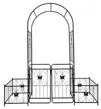 Metal Garden Arch With Gate 79.5'' Wide X 86.6'' High Climbing Plants Support Rose Arch Outdoor Black Black Iron