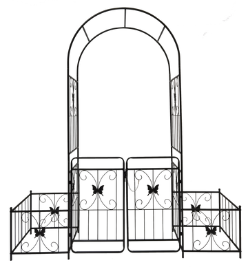 Metal Garden Arch With Gate 79.5'' Wide X 86.6'' High Climbing Plants Support Rose Arch Outdoor Black Black Iron