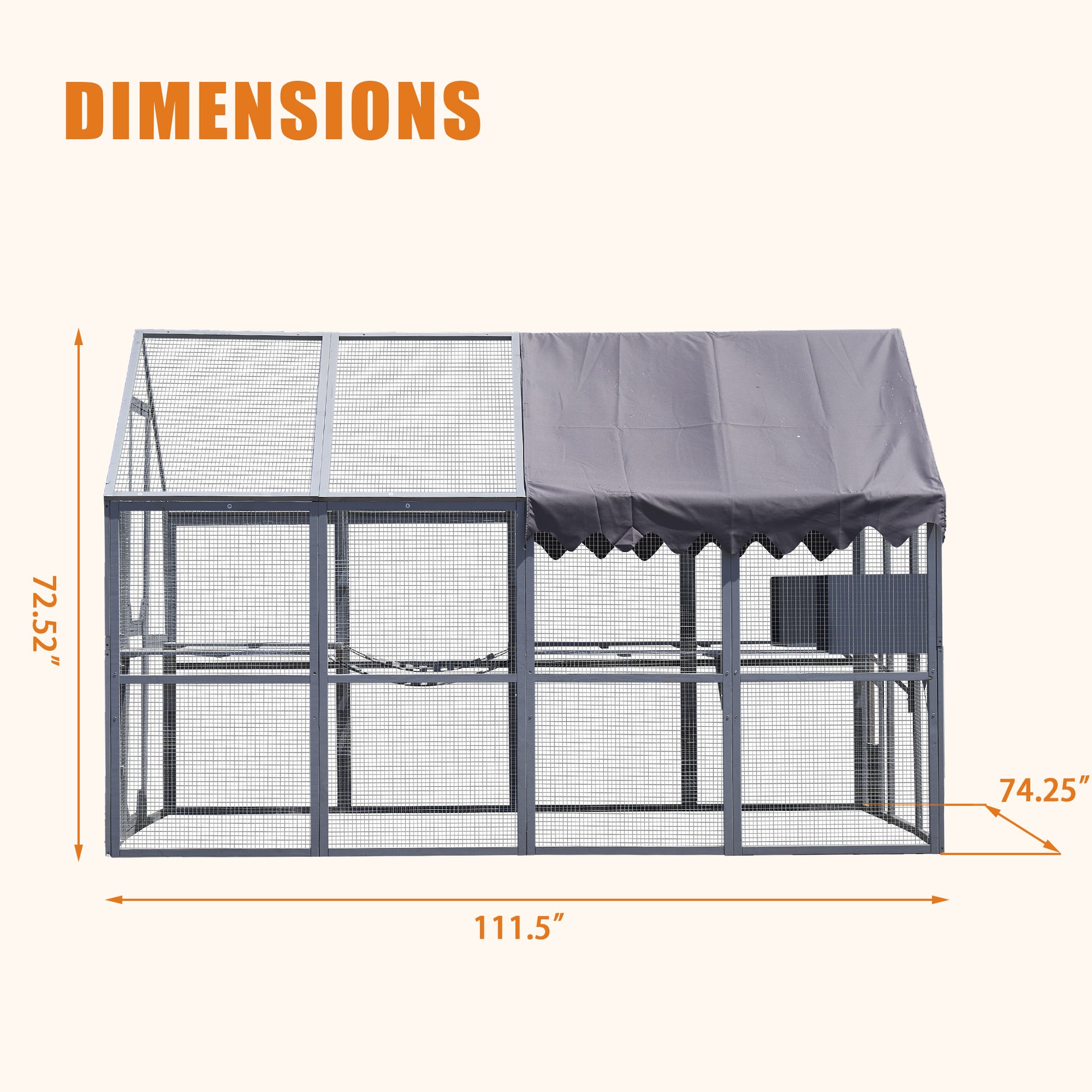 Outdoor Cat House Cat Enclosures 110" Large Kitten Playpen With Platforms,Upgrade Waterproof Cover Grew&White Blue Grey Metal & Wood