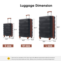 Hardshell Luggage Sets 3 Pcs Spinner Suitcase With Tsa Lock Lightweight 20''24''28'' Black Brown Abs