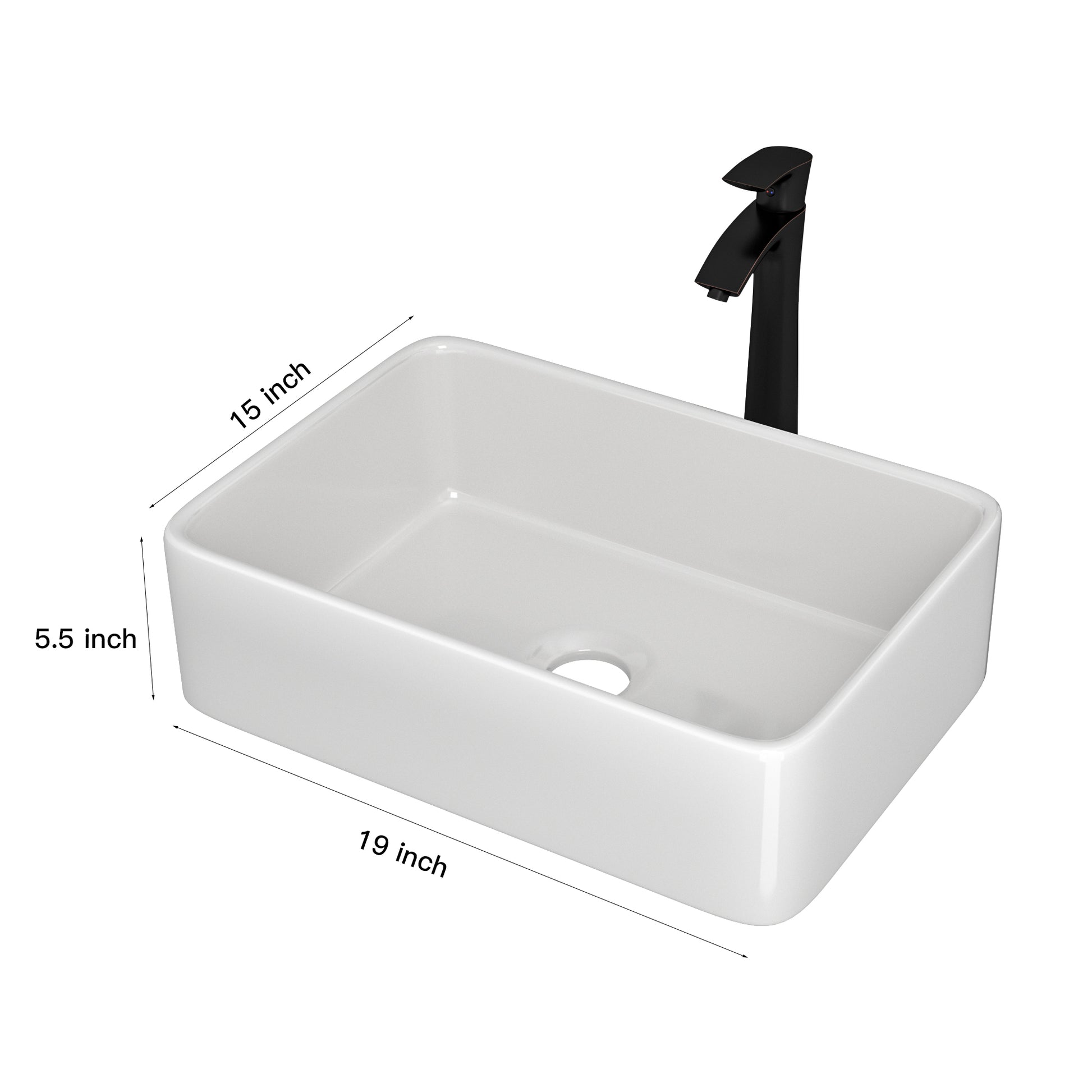 19"x15" Rectangle Bathroom Sink and Faucet Combo white-ceramic