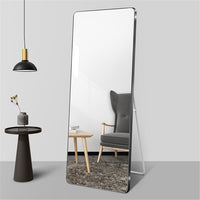 Aluminum Floor Mirror Full Length Mirrors Leaning Rounded Corner Rimless Standing Large Mirror Bedroom,Shop,Office,Hotel 5Mm Silver Mirror Black Glass