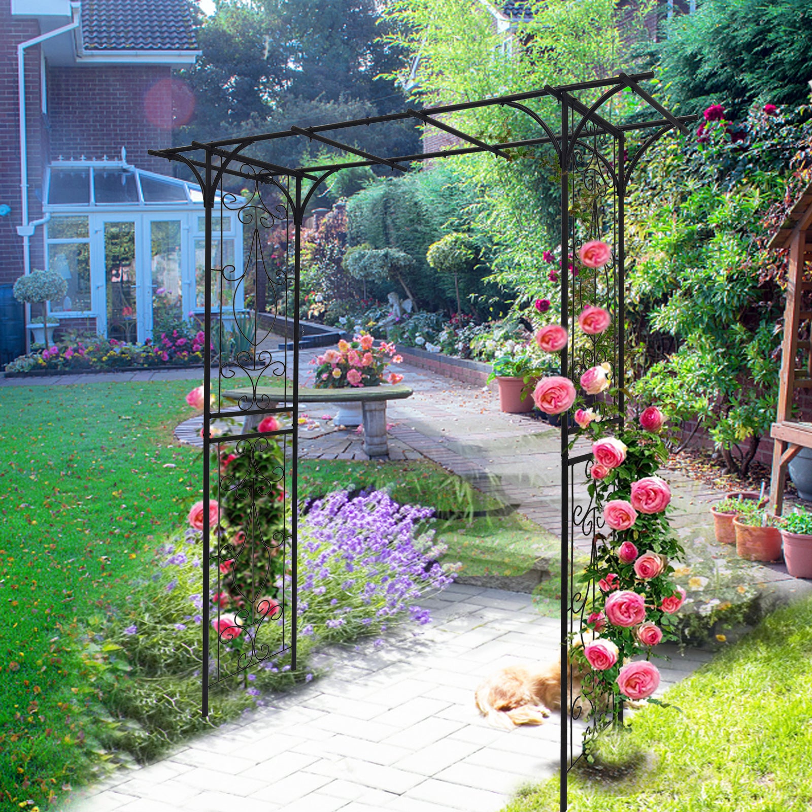 Metal Garden Arch L80.3'' X W20.47'' X H81.1'' Climbing Plants Support Rose Arch Outdoor Black Black Iron