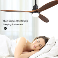 60 Inch With Lights 3 Solid Wood Fan Blade Noiseless Reversible Motor Remote Control Black Metal & Wood