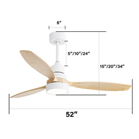 52 Inch Indoor Modern White 3 Solid Wood Blades Remote Control Reversible Dc Motor With Led Light White Metal & Wood