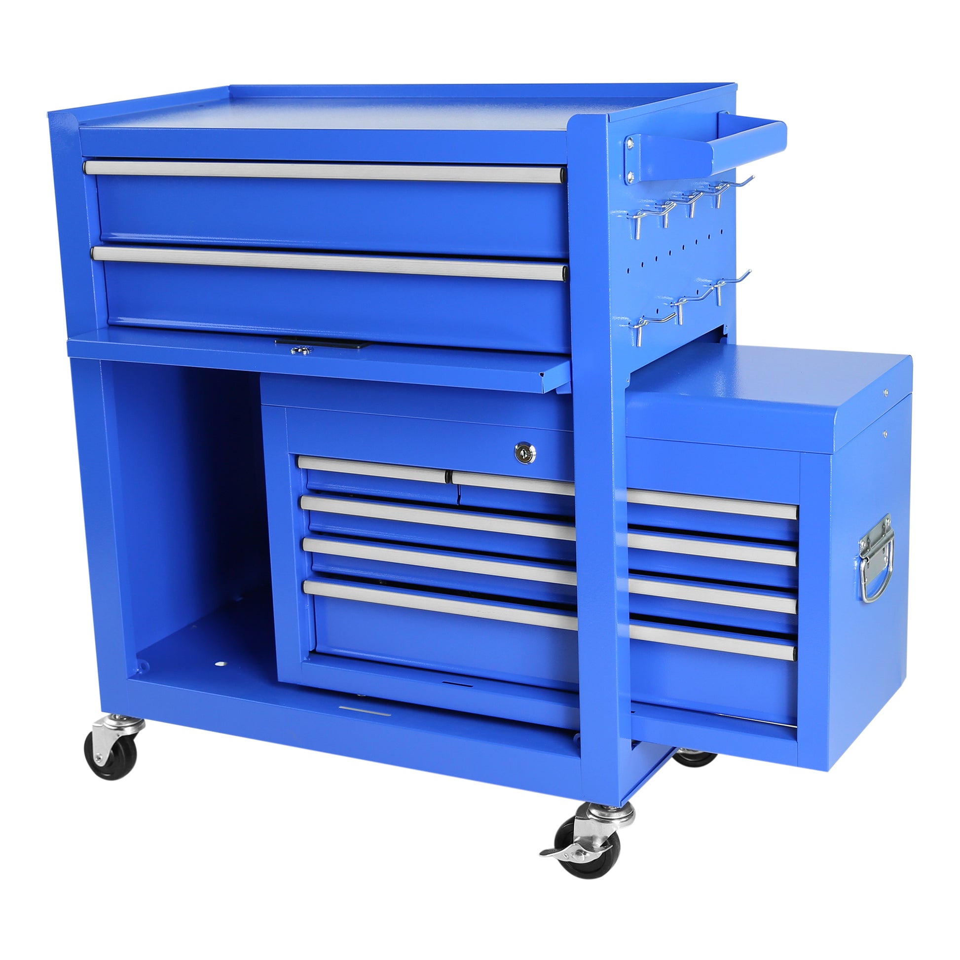 Rolling Tool Chest With Wheels And 8 Drawers, Detachable Large Tool Cabinet With Lock For Garage, Locking Mechanic Tool Cart With Black Liner For Warehouse, Workshop, High Capacity Blue Steel
