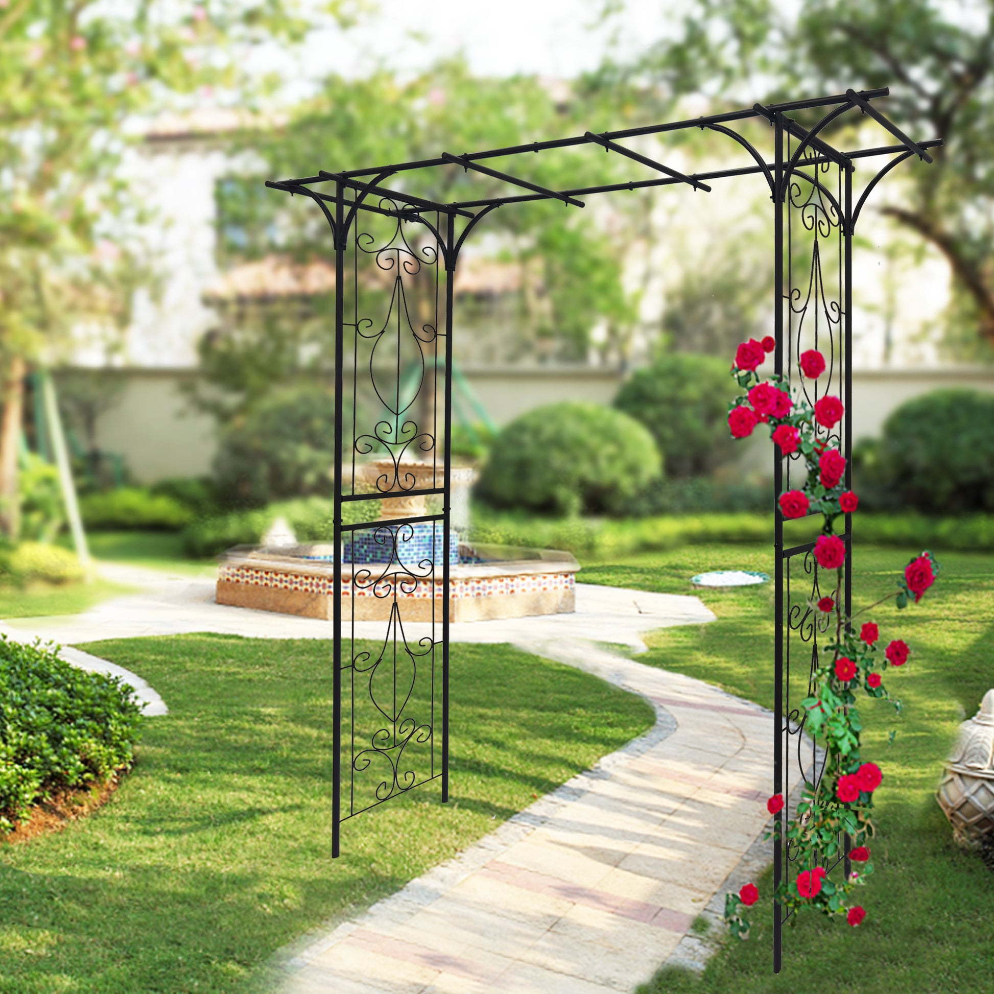 Metal Garden Arch L80.3'' X W20.47'' X H81.1'' Climbing Plants Support Rose Arch Outdoor Black Black Iron