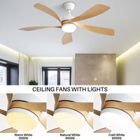 52 Inch Modern With 3 Color Dimmable Led Light 5 Abs Blades Remote Control Reversible Dc Motor White Abs