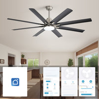 66 Inch Large With Dimmable Led Light 8 Abs Blades Smart Remote Control Reversible Dc Motor For Living Room Nickel Abs