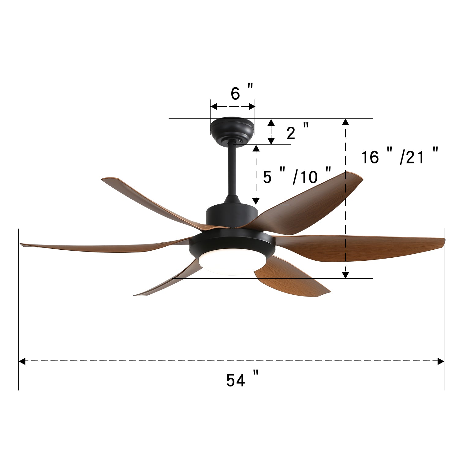 54 Inch Indoor With Dimmable Led Light Abs Blades Remote Control Reversible Dc Motor For Living Room Black Abs