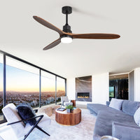 60 Inch With Lights 3 Solid Wood Fan Blade Noiseless Reversible Motor Remote Control Black Metal & Wood