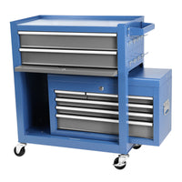 Rolling Tool Chest With Wheels 8 Drawers, Assembled Tool Cabinet Combo With Drawers, Detachable Organizer Tool Chests, Mobile Lockable Tool Box For Workshop Mechanics Garage Blue Grey Steel