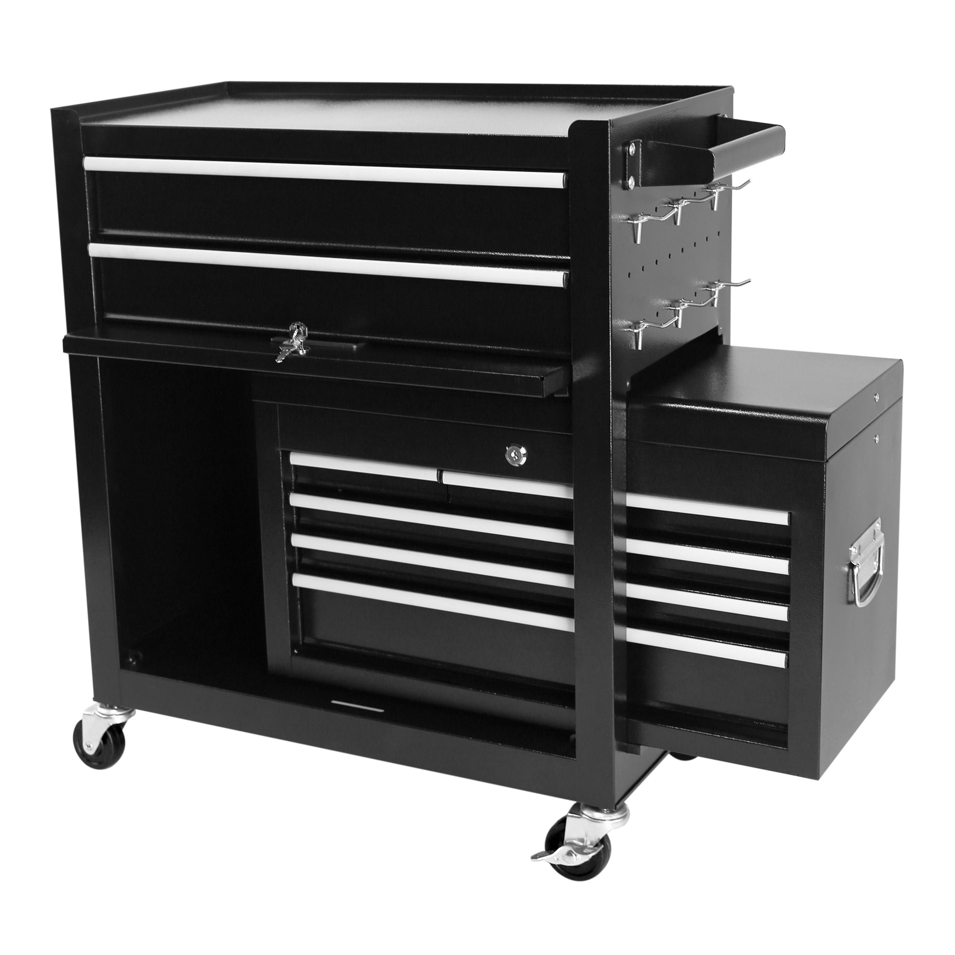 8 Drawer Rolling Tool Chest With Wheels, Large Tool Cabinet With Drawers, Mobile Steel Tool Storage Organizer With Lock&Liner For Warehouse, Workshop, Black Black Steel