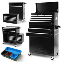 8 Drawer Rolling Tool Chest With Wheels, Large Tool Cabinet With Drawers, Mobile Steel Tool Storage Organizer With Lock&Liner For Warehouse, Workshop, Black Black Steel
