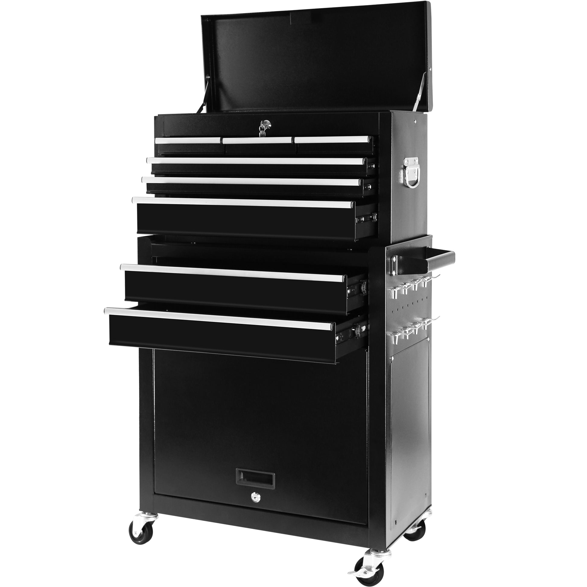 8 Drawer Rolling Tool Chest With Wheels, Large Tool Cabinet With Drawers, Mobile Steel Tool Storage Organizer With Lock&Liner For Warehouse, Workshop, Black Black Steel