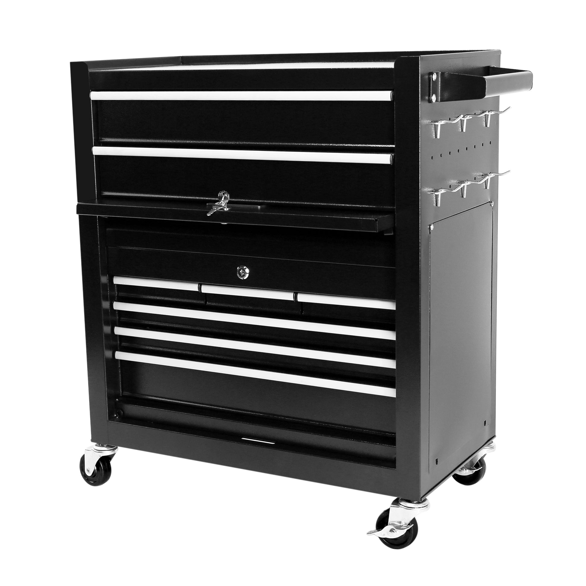 8 Drawer Rolling Tool Chest With Wheels, Large Tool Cabinet With Drawers, Mobile Steel Tool Storage Organizer With Lock&Liner For Warehouse, Workshop, Black Black Steel