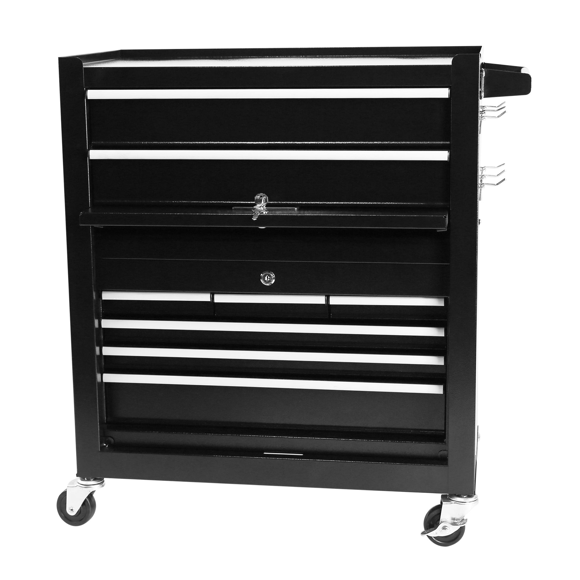 8 Drawer Rolling Tool Chest With Wheels, Large Tool Cabinet With Drawers, Mobile Steel Tool Storage Organizer With Lock&Liner For Warehouse, Workshop, Black Black Steel