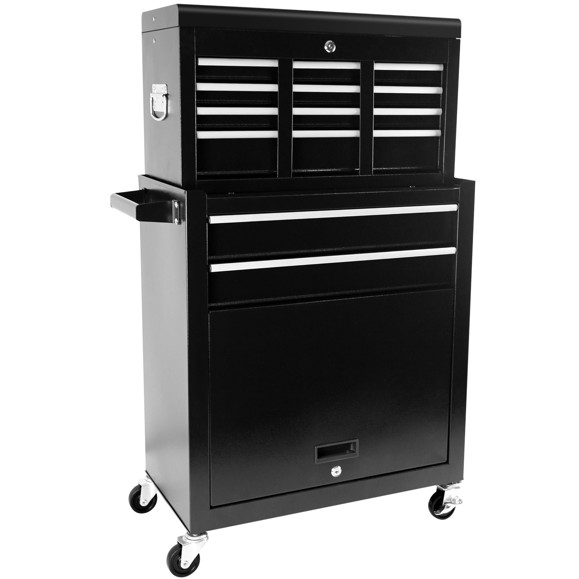 8 Drawer Rolling Tool Chest With Wheels, Large Tool Cabinet With Drawers, Mobile Steel Tool Storage Organizer With Lock&Liner For Warehouse, Workshop, Black Black Steel