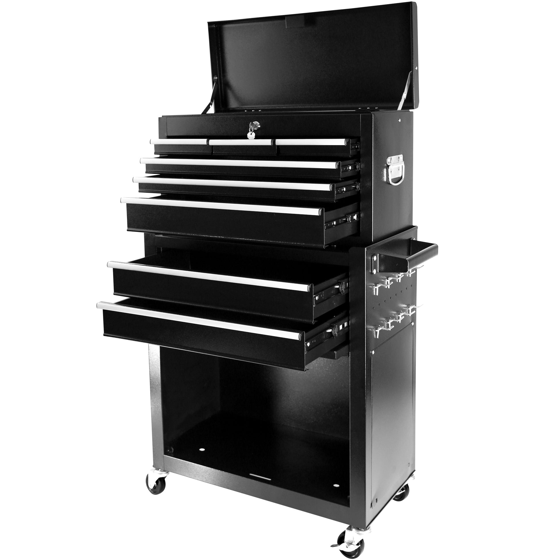 8 Drawer Rolling Tool Chest With Wheels, Large Tool Cabinet With Drawers, Mobile Steel Tool Storage Organizer With Lock&Liner For Warehouse, Workshop, Black Black Steel