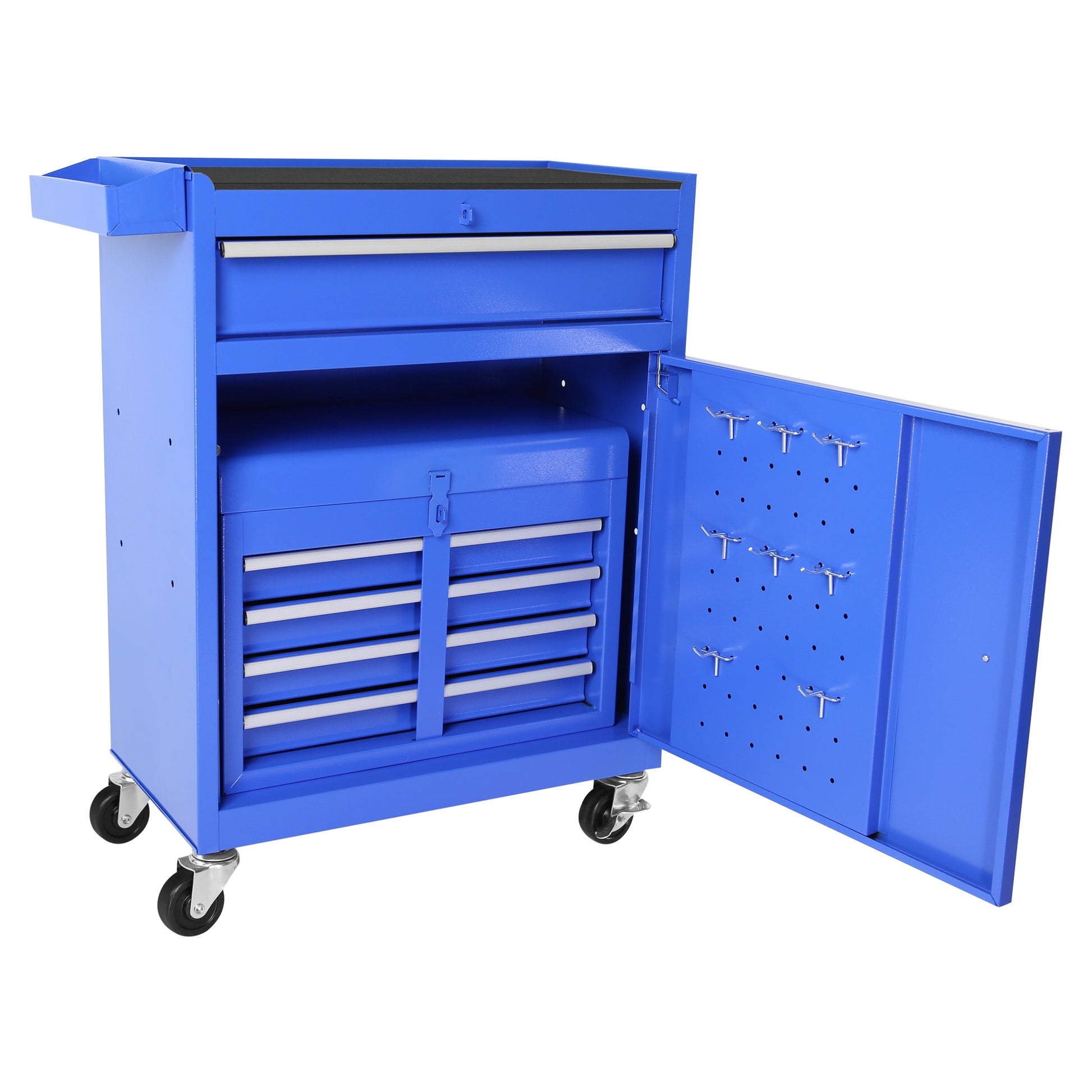 5 Drawer Rolling Tool Chest, High Capacity Tool Storage Cabinet W Lockable Wheels, Adjustable Shelf & Anti Slip Liner, Detachable Tool Box Organizer, Rolling Tool Cabinet Blue Steel