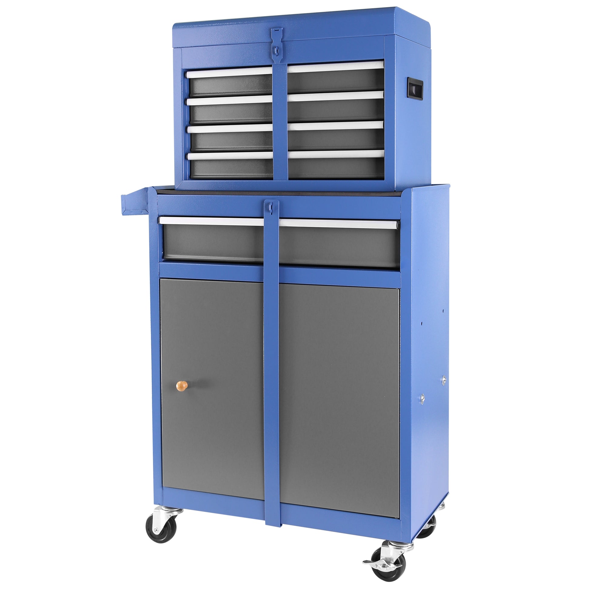 Tool Chest, 5 Drawer Rolling Tool Storage Cabinet With Detachable Top Tool Box, Liner, Universal Lockable Wheels, Adjustable Shelf, Locking Mechanism, Metal Tool Cart For Garage Workshop Blue Grey Steel