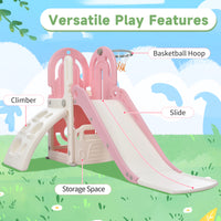 Toddler Climber And Slide Set 4 In 1, Kids Playground Climber Freestanding Slide Playset With Basketball Hoop Play Combination For Babies Indoor & Outdoor Pink Hdpe