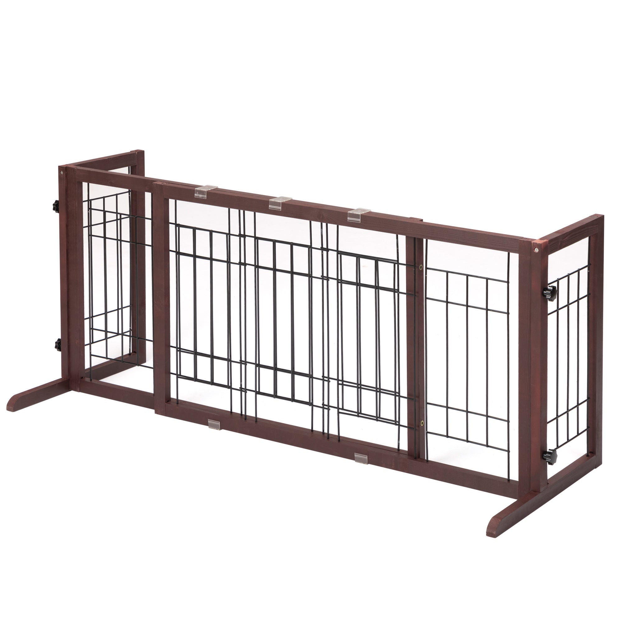 38" 71" Adjustable Wooden Pet Gate For Dogs, Indoor Freestanding Dog Fence For Doorways, Stairs, Deep Brown Brown Pine