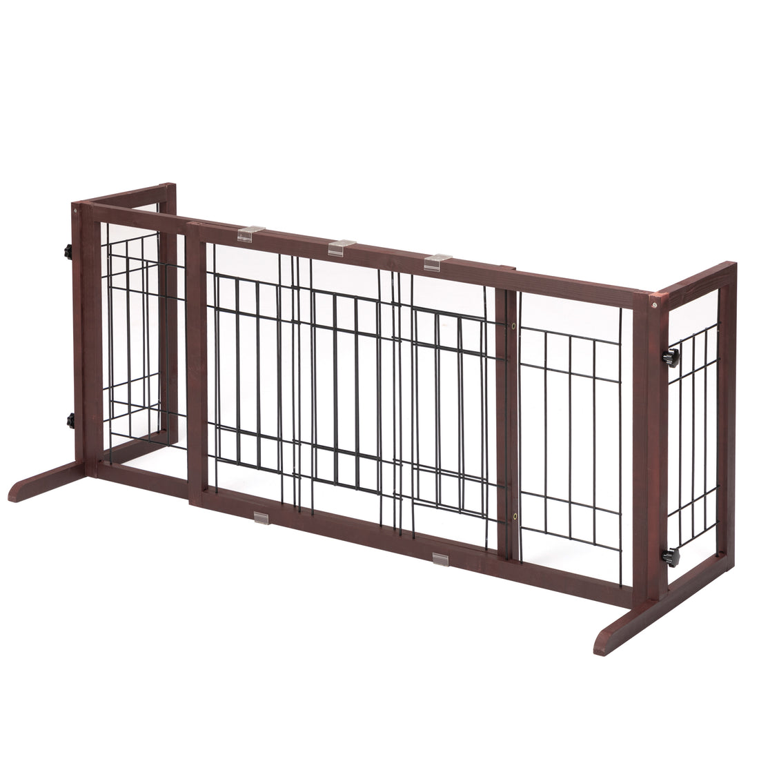 38" 71" Adjustable Wooden Pet Gate For Dogs, Indoor Freestanding Dog Fence For Doorways, Stairs, Deep Brown Brown Pine